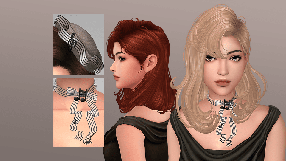 Collection with 2 Hairstyle &1 Neck ribbon, inspired from musical notes.
